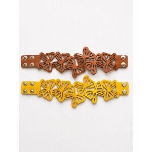 Gorgeous Faux Leather Butterfly Statement Cuff Bracelets - Set of 2